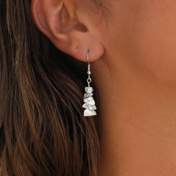 White Stone Dangle Drop Earring - Picture 2 of 4